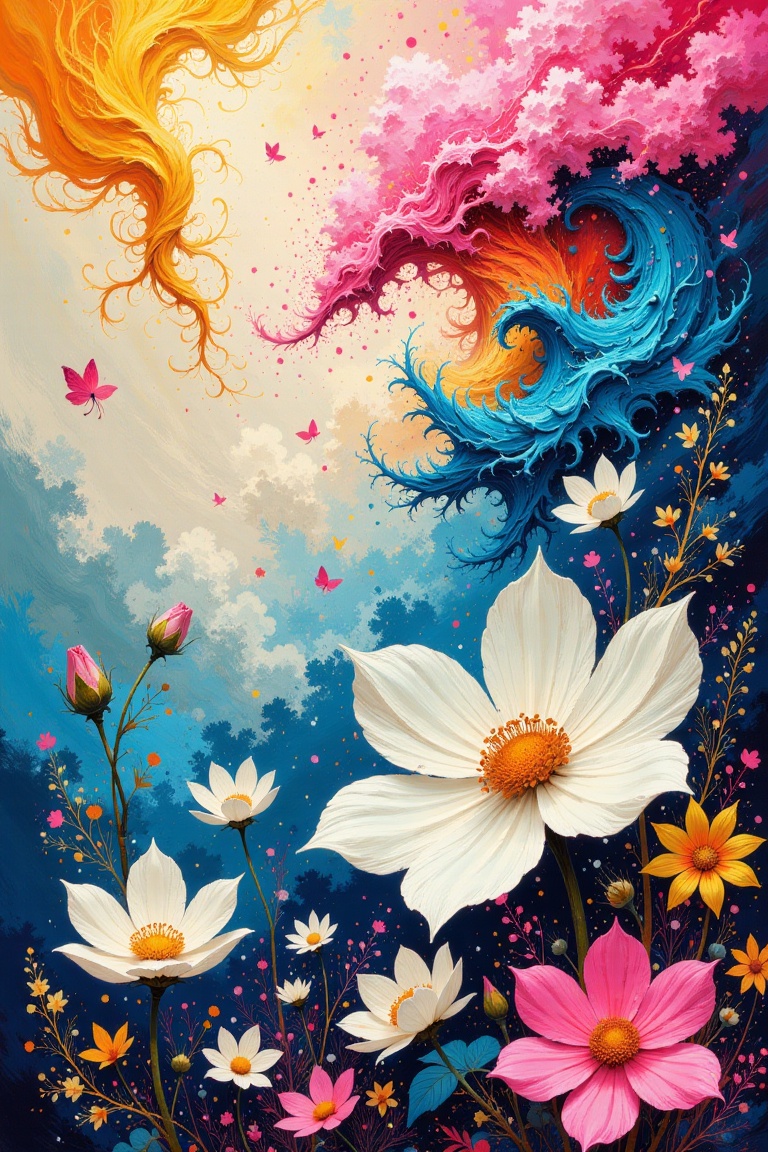 A kaleidoscope of vibrant hues explodes across a dreamy background,  as swirling shapes and curves dance in harmony. ** Ra...
