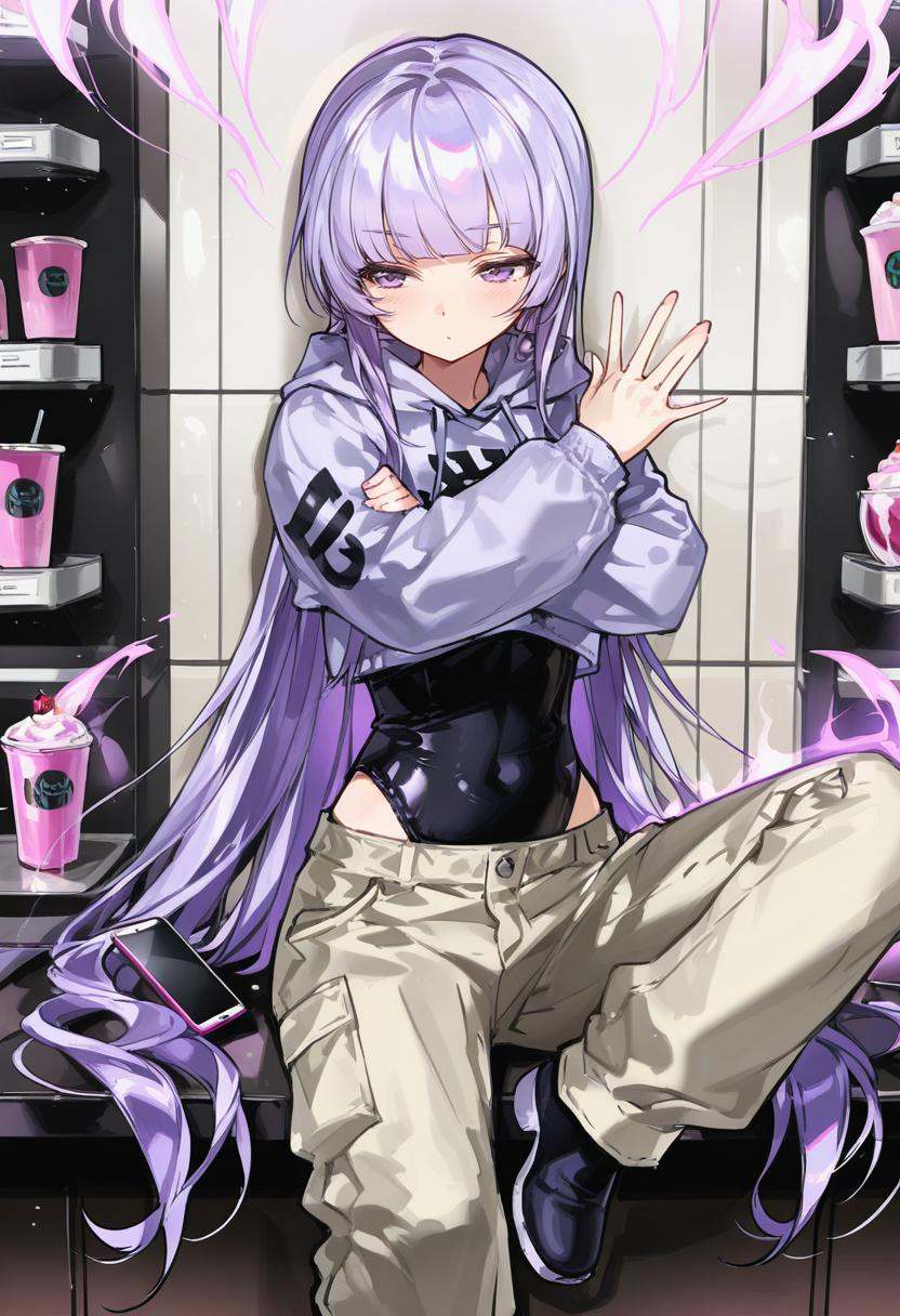 1girl,  midriff,  light purple hair on Tensor.Art