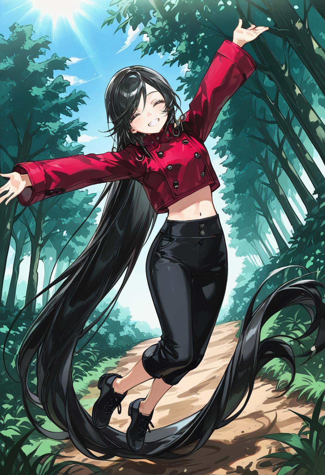 1girl,  midriff,  black hair on Tensor.Art