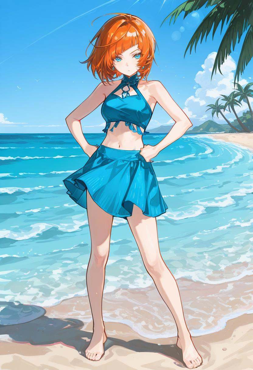 1girl,  midriff,  orange hair on Tensor.Art