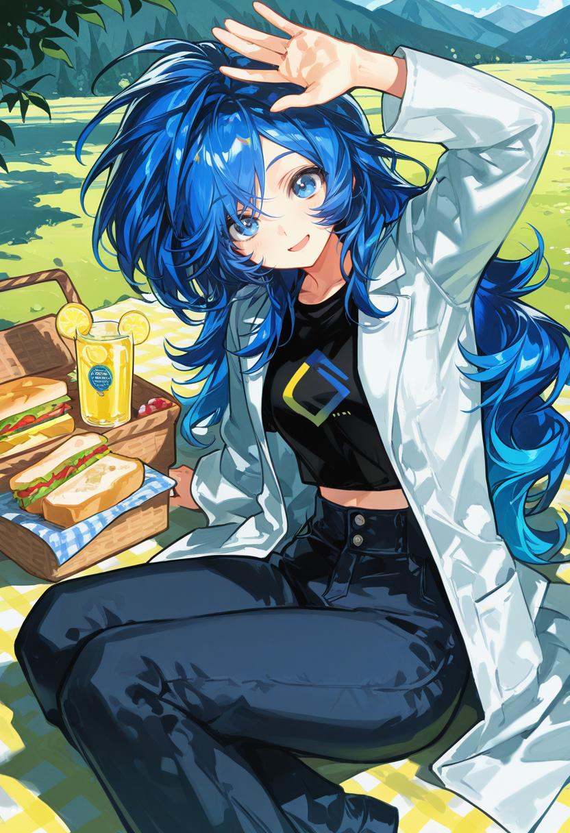 1girl,  midriff,  blue hair on Tensor.Art