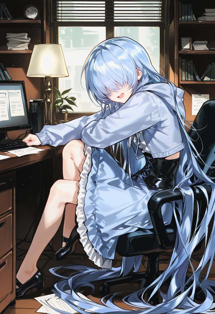 1girl,  midriff,  light blue hair on Tensor.Art