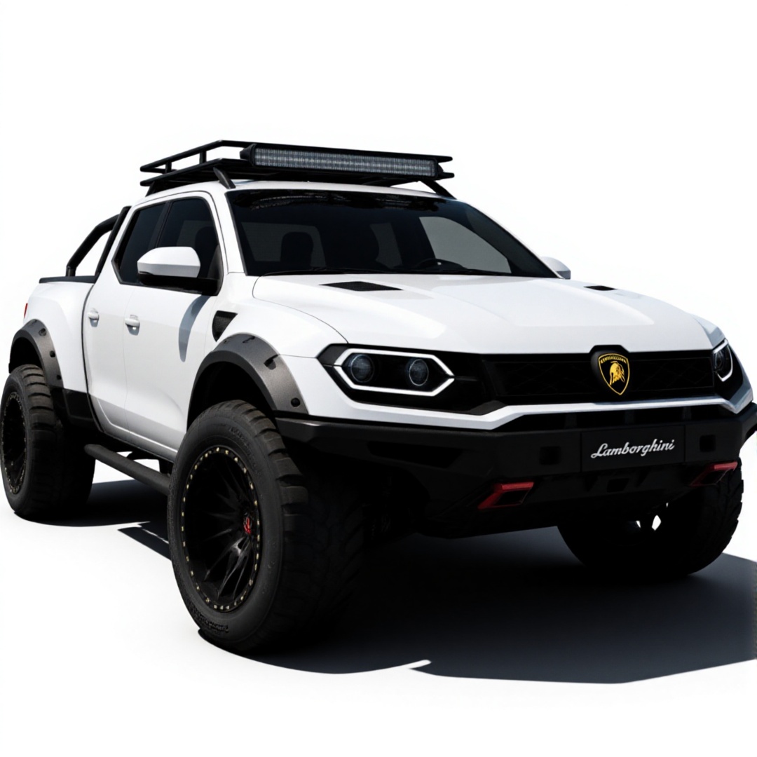 Lamborghini converted to pickup,  pickup bed Lamborghini front grill,  Lamborghini front half/pickup back half on Tensor.Art