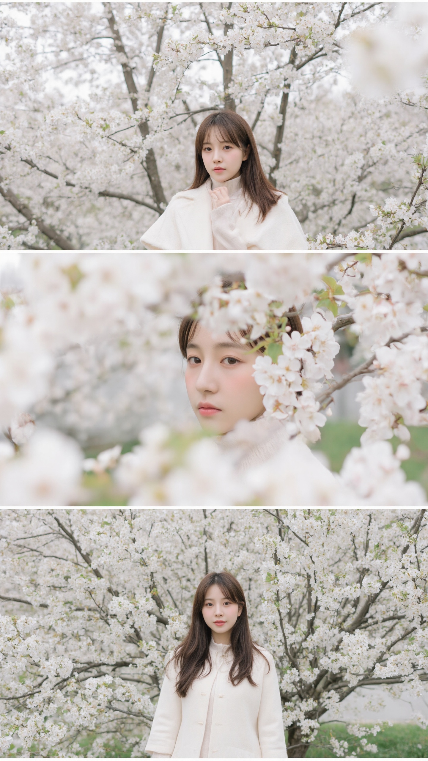 A composite photograph features a young Asian woman with long,  straight,  brown hair on Tensor.Art