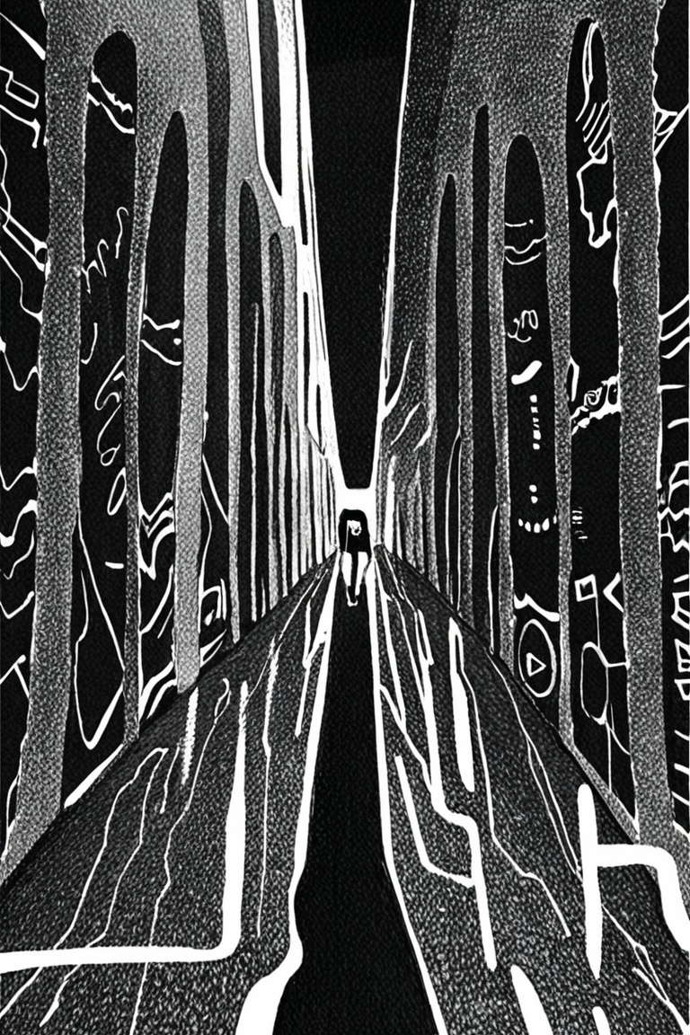 Stylish anime man in monochrome fashion inside an abstract art gallery,  mysterious atmosphere on Tensor.Art