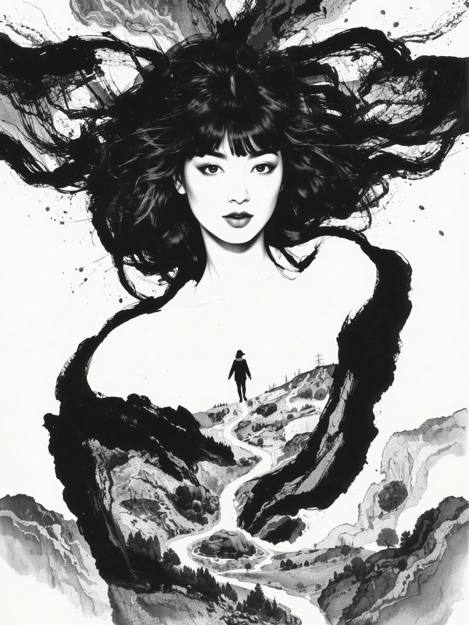 1 girl,  freehand brush painting,  Asa CHEN style on Tensor.Art