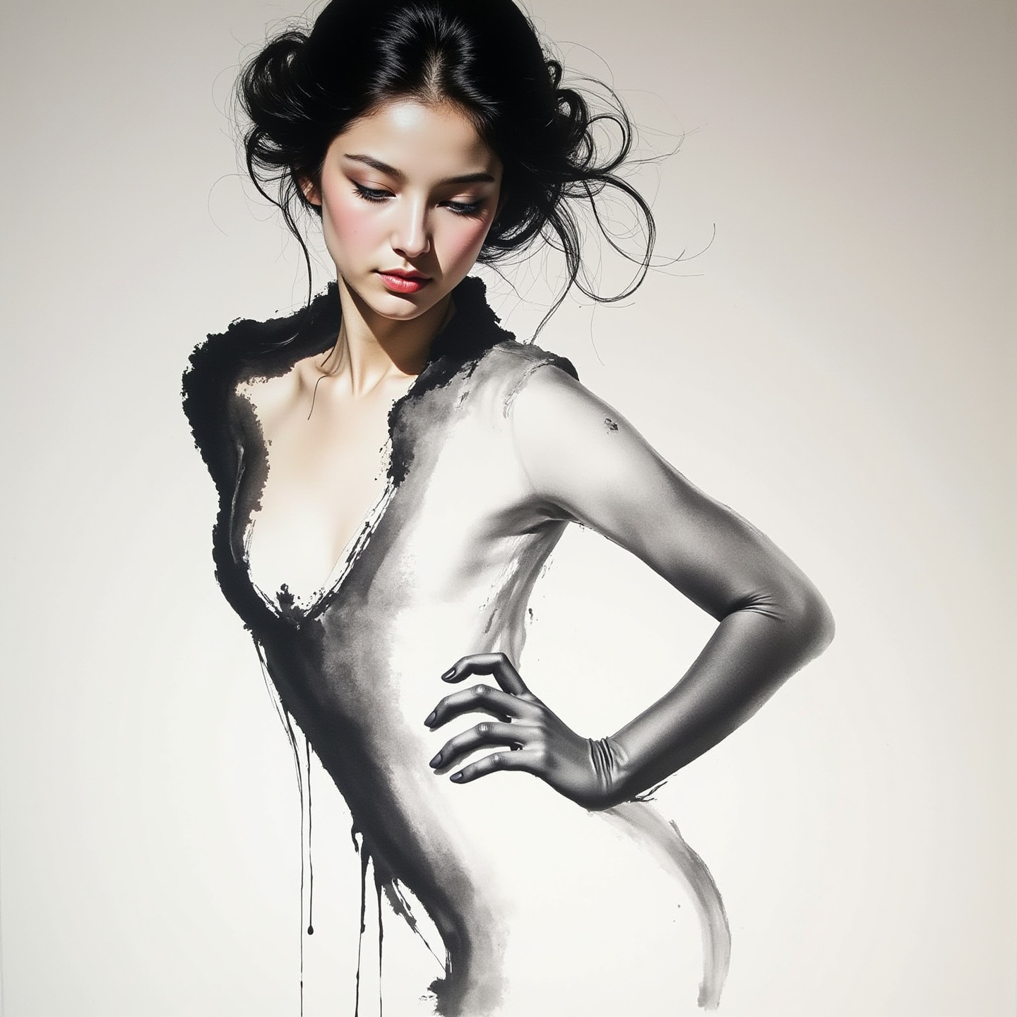 1 girl,  freehand brush painting,  Asa CHEN style on Tensor.Art