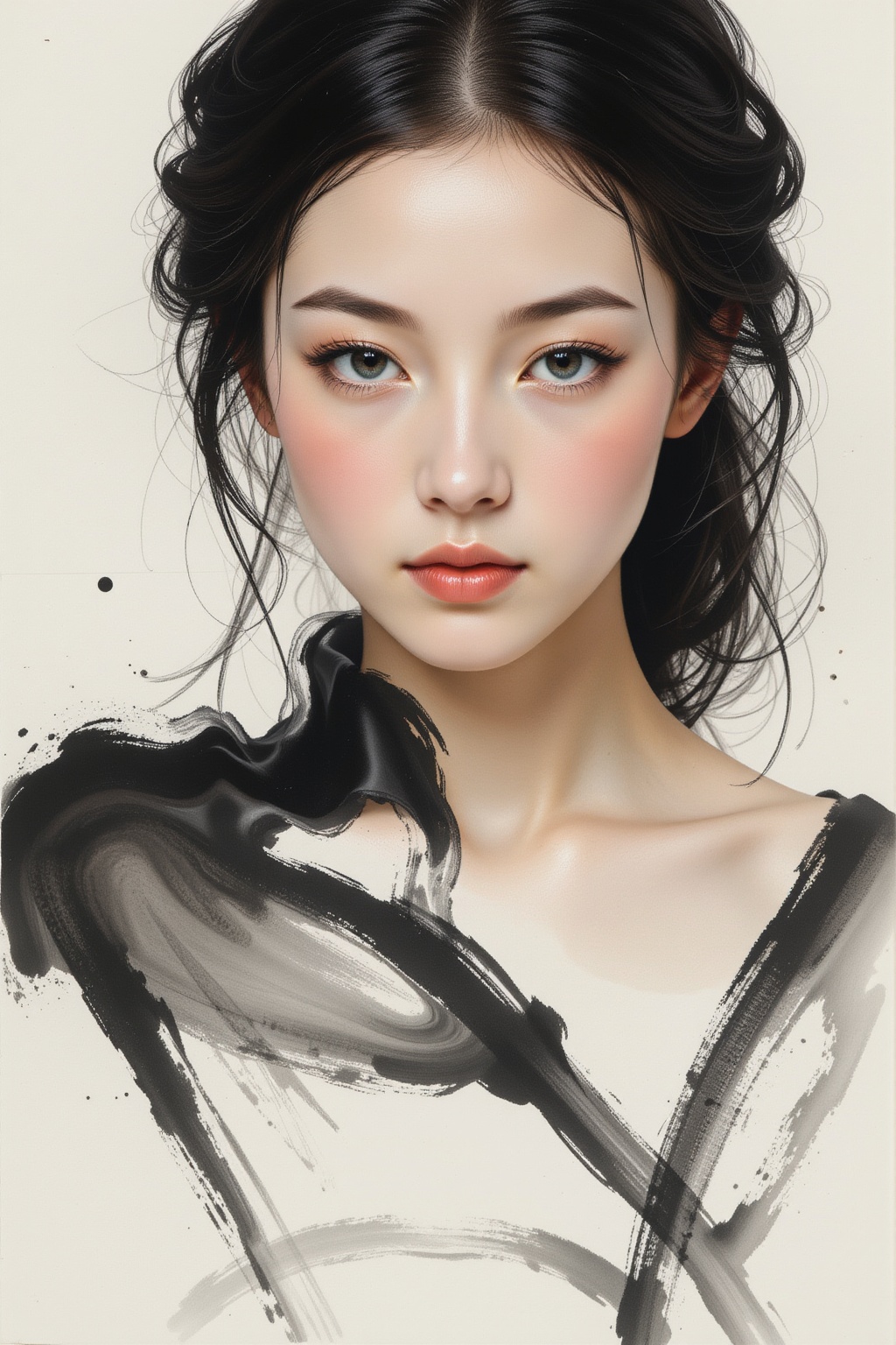 Close-up portrait of a woman,  sharp focus,  freehand brush painting on Tensor.Art