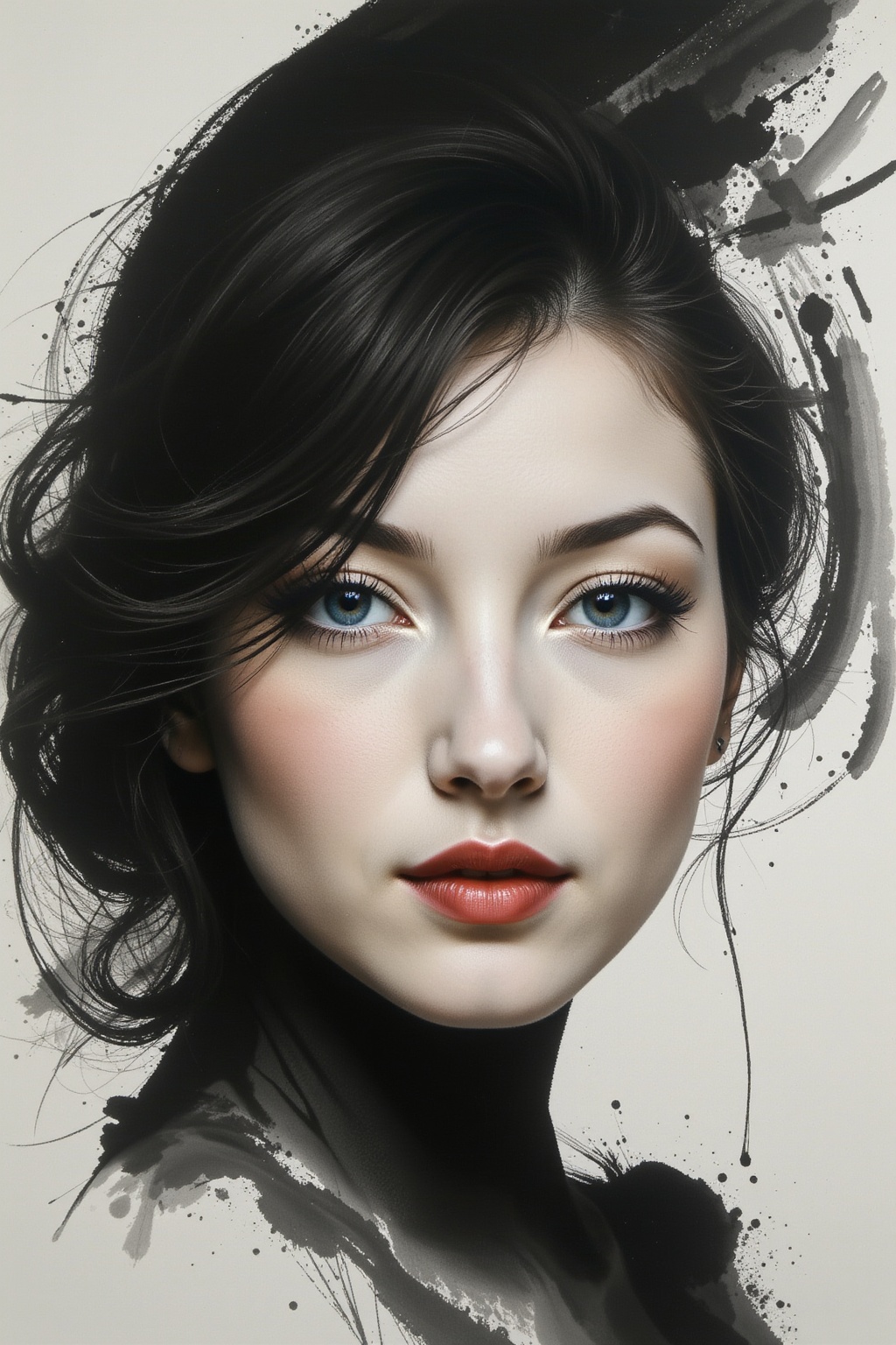 Close-up portrait of a woman,  sharp focus,  freehand brush painting on Tensor.Art