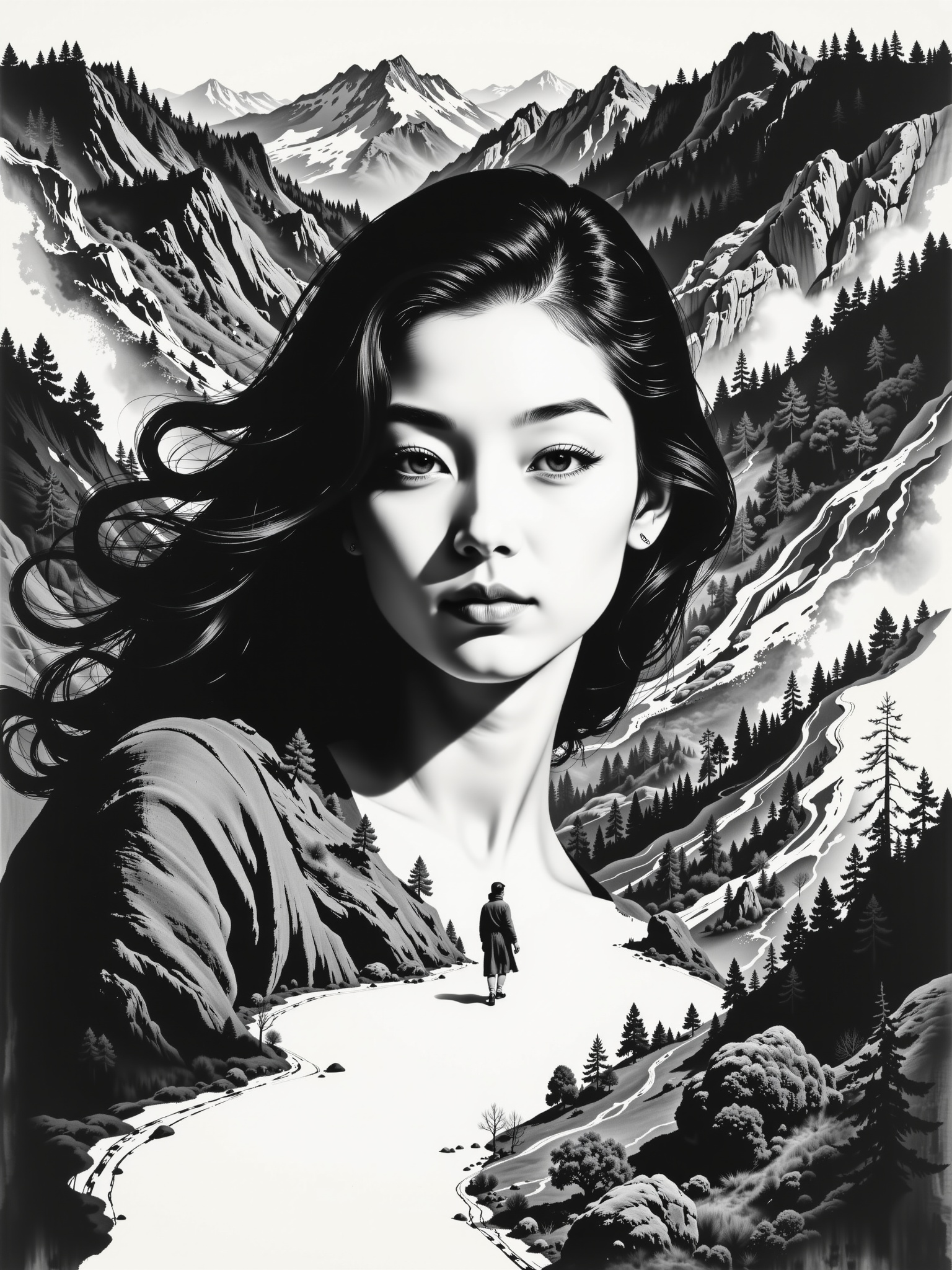 1 girl,  freehand brush painting,  Asa CHEN style on Tensor.Art