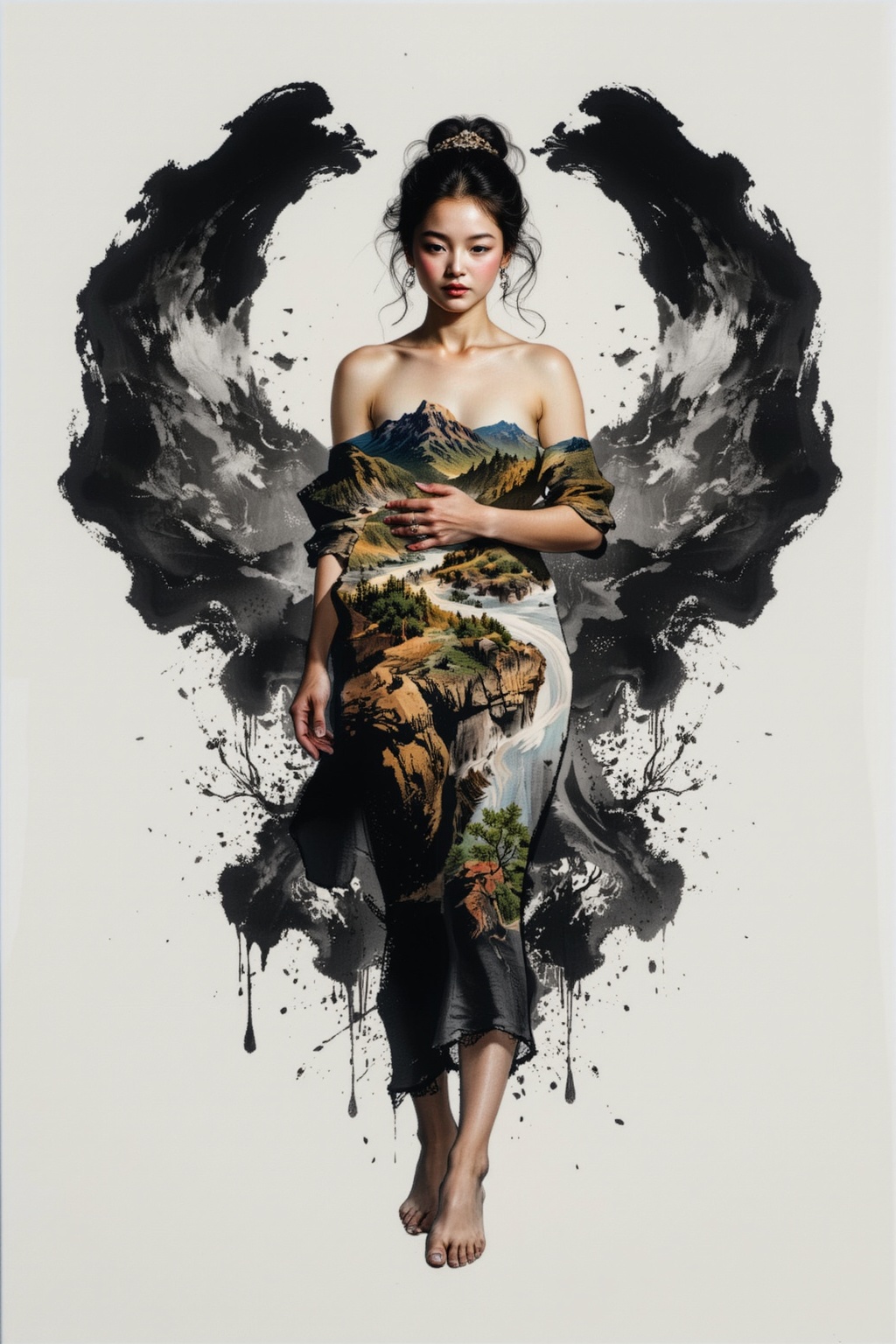 ©AsaCHEN長志 Surreal digital illustration painting,  Mystical beauty stands barefoot,  1 beautiful girls on Tensor.Art