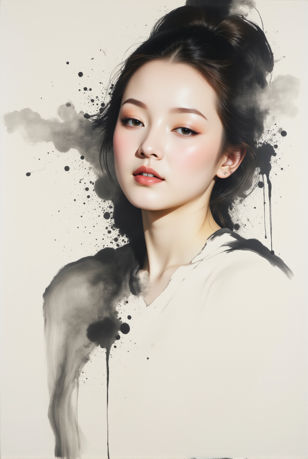1 girl,  implied figuration,  drop black ink and freehand brush painting on Tensor.Art