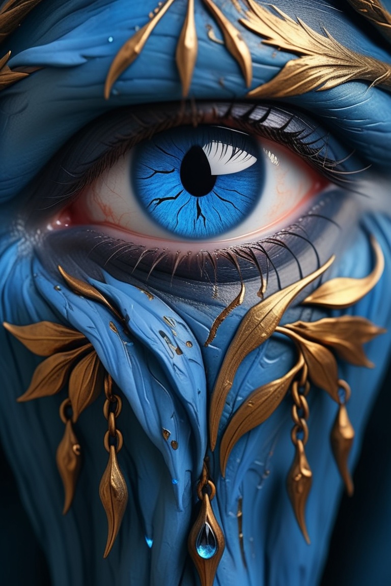 a photo of a demonic eyes of blue golden ember crying tears,  they see your sins,  they see your soul on Tensor.Art