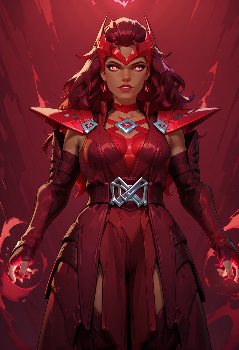scarlet_witch,  red outfit,  long dark red hair on Tensor.Art