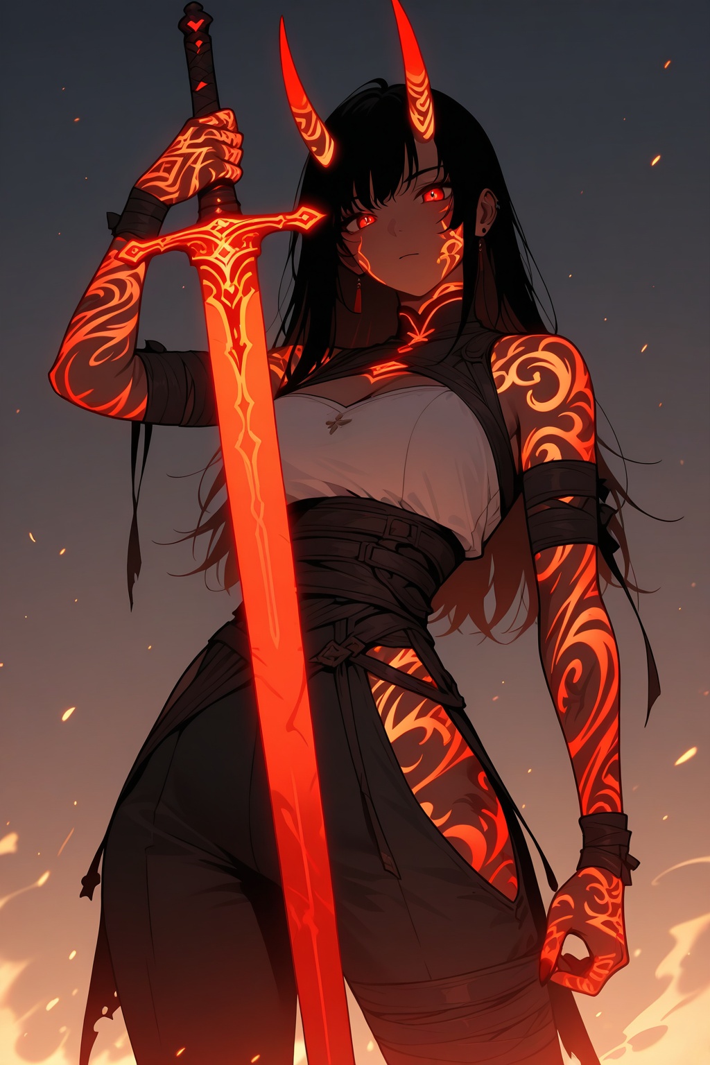 1girl,  masterpiece,  red glowing tattoo on Tensor.Art