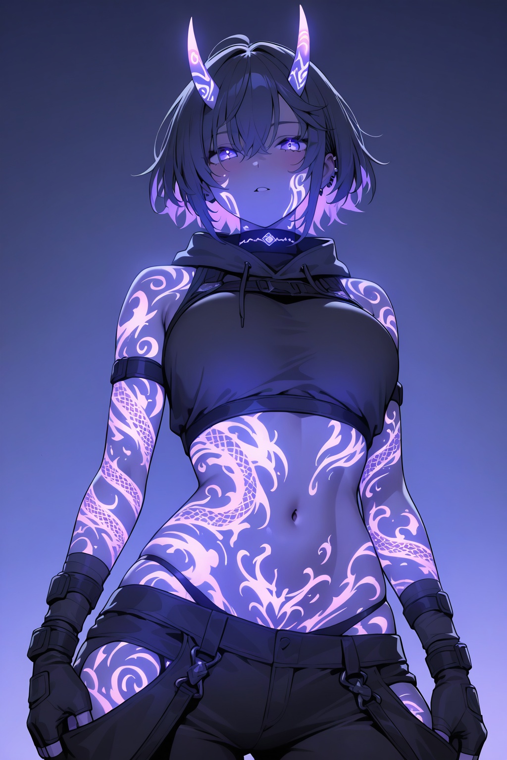 1girl,  masterpiece,  violet glowing tattoo on Tensor.Art