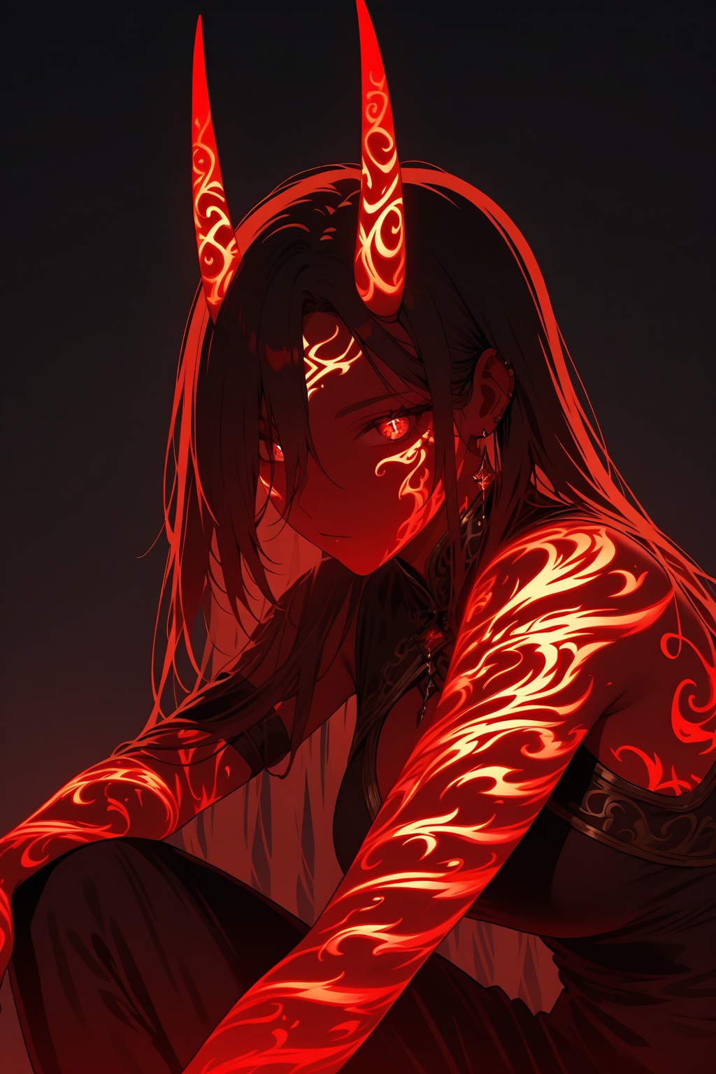 1girl,  masterpiece,  red glowing tattoo on Tensor.Art