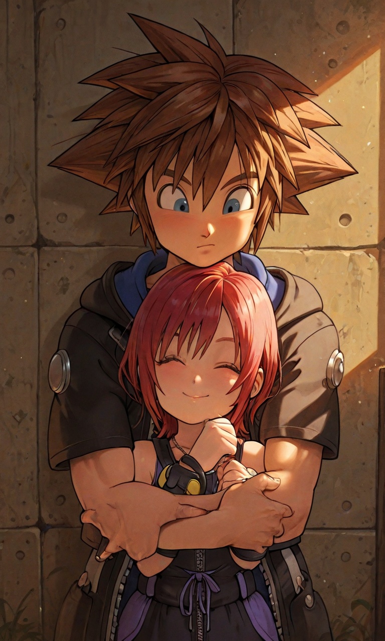 Sora,  hugging,  kairi on Tensor.Art