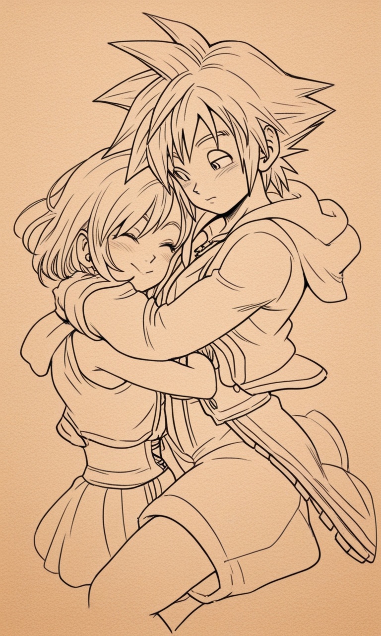 Sora,  hugging,  kairi on Tensor.Art