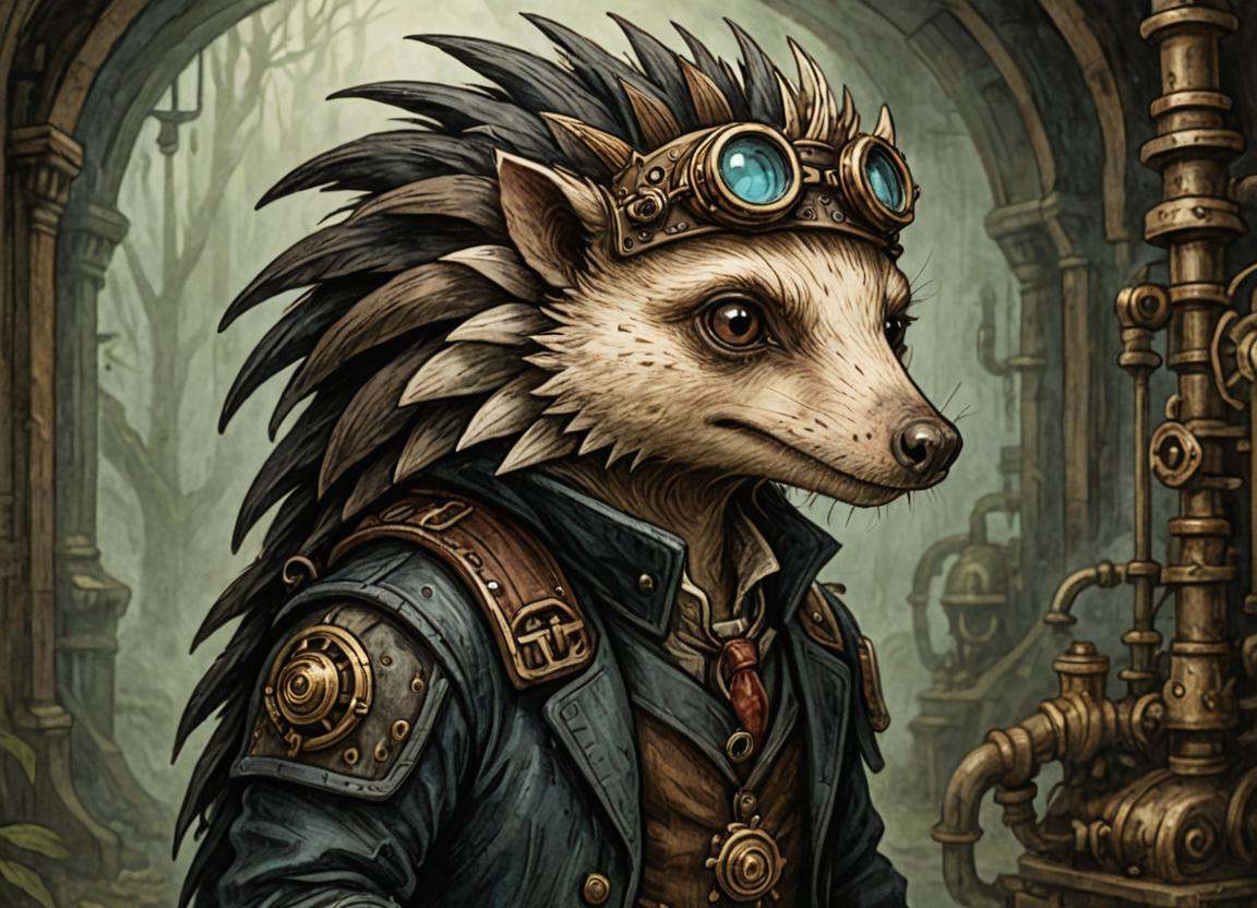 DonM5734mPunk1llu2XL,  steam punk,  fusion of anteater hantu kucing hedgehog hantu daun gryphon on Tensor.Art