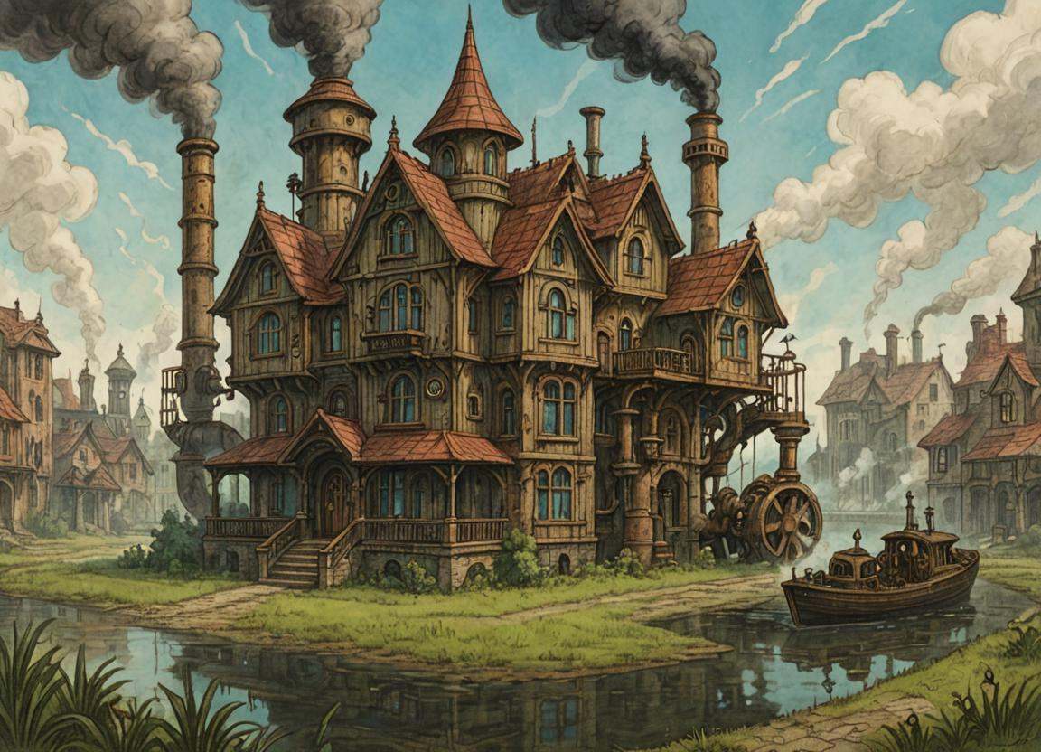 DonM5734mPunk1llu2XL,  steam punk,  town mansion in marsh biome on Tensor.Art