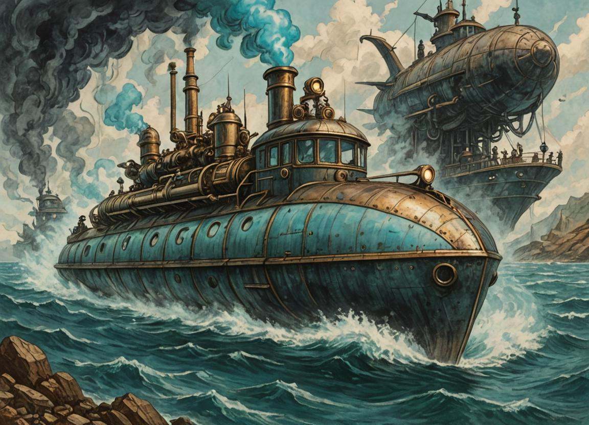 DonM5734mPunk1llu2XL,  steam punk,  aether scifi sub-mariner's transport (marvel comics) on Tensor.Art