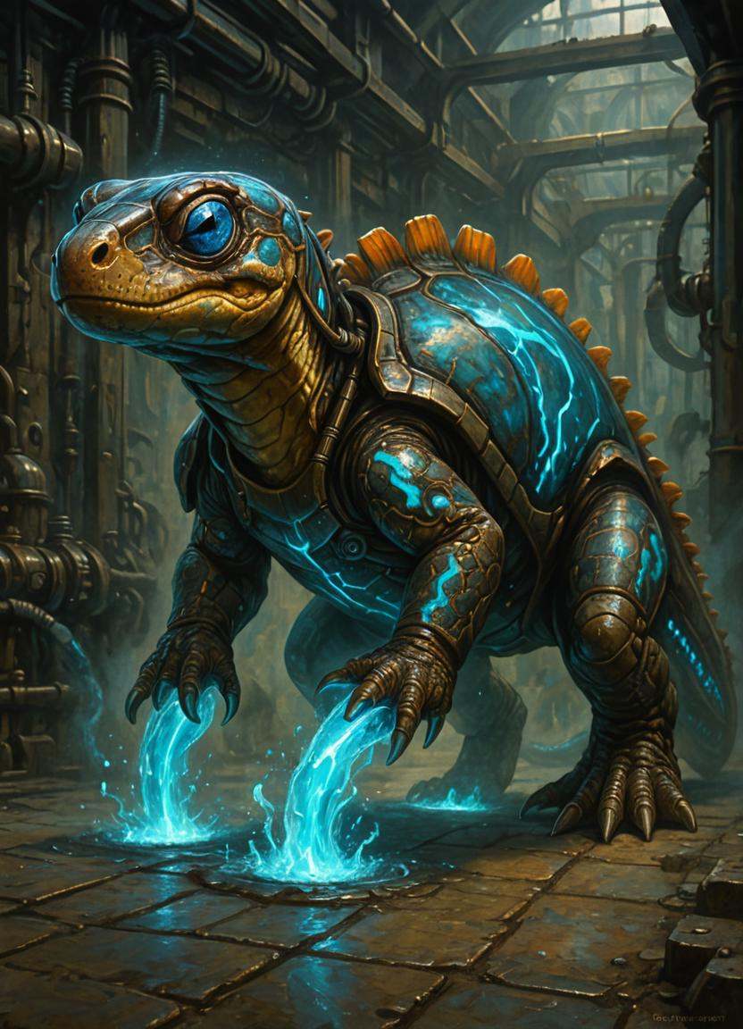 DonM5734mPunk1lluXL2,  cyber punk,  aether fusion of galapagos tortoise Diplodocus marbled salamander on Tensor.Art