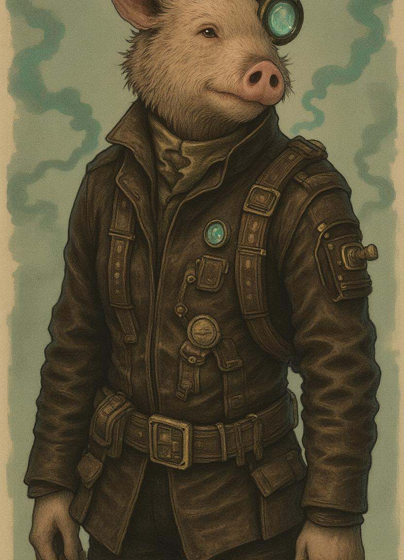 aether,  cyberpunk male pig pilot,  silk road trader on Tensor.Art