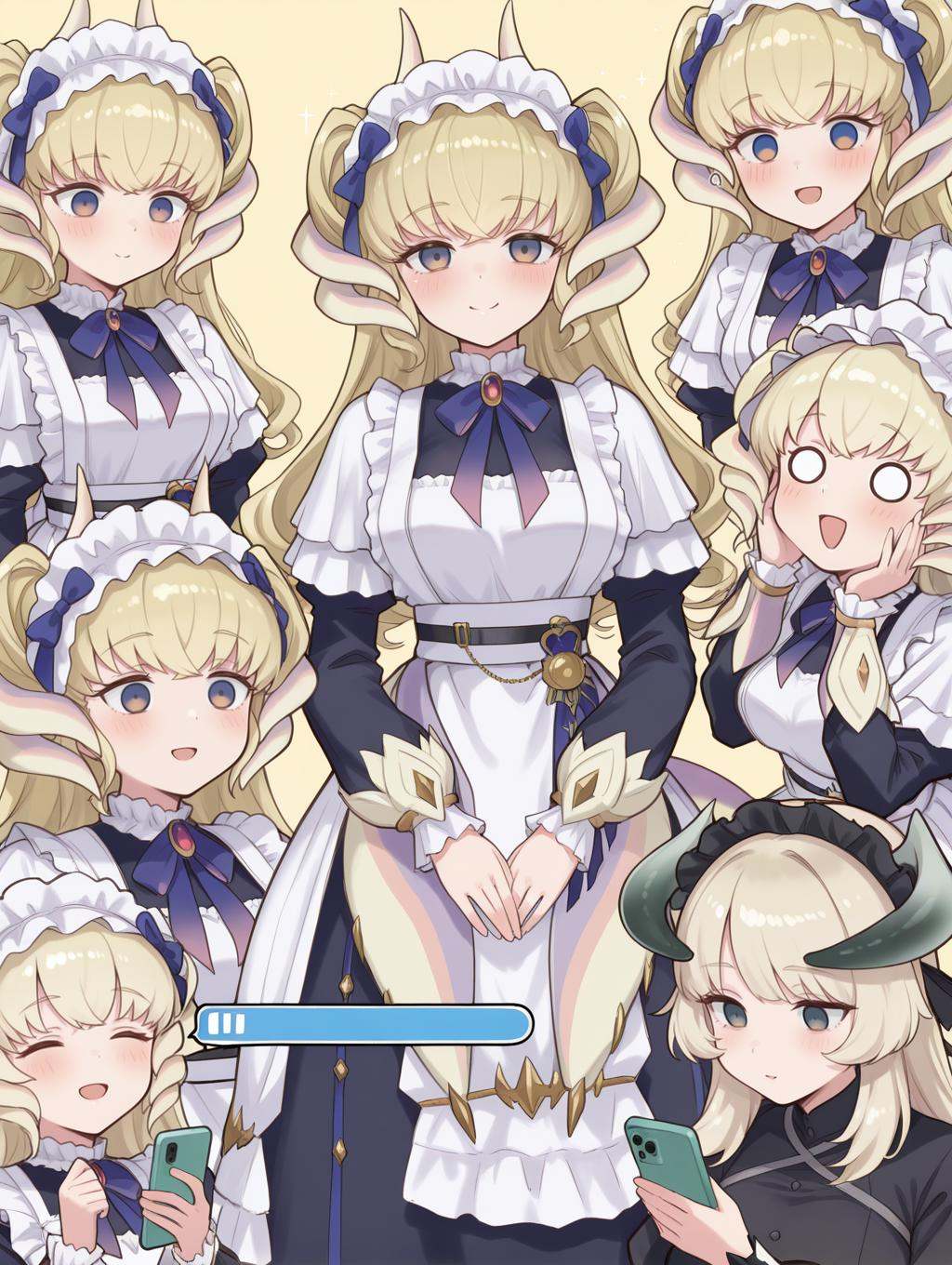 4girls,  blue maid dress,  blue bow hairband on Tensor.Art
