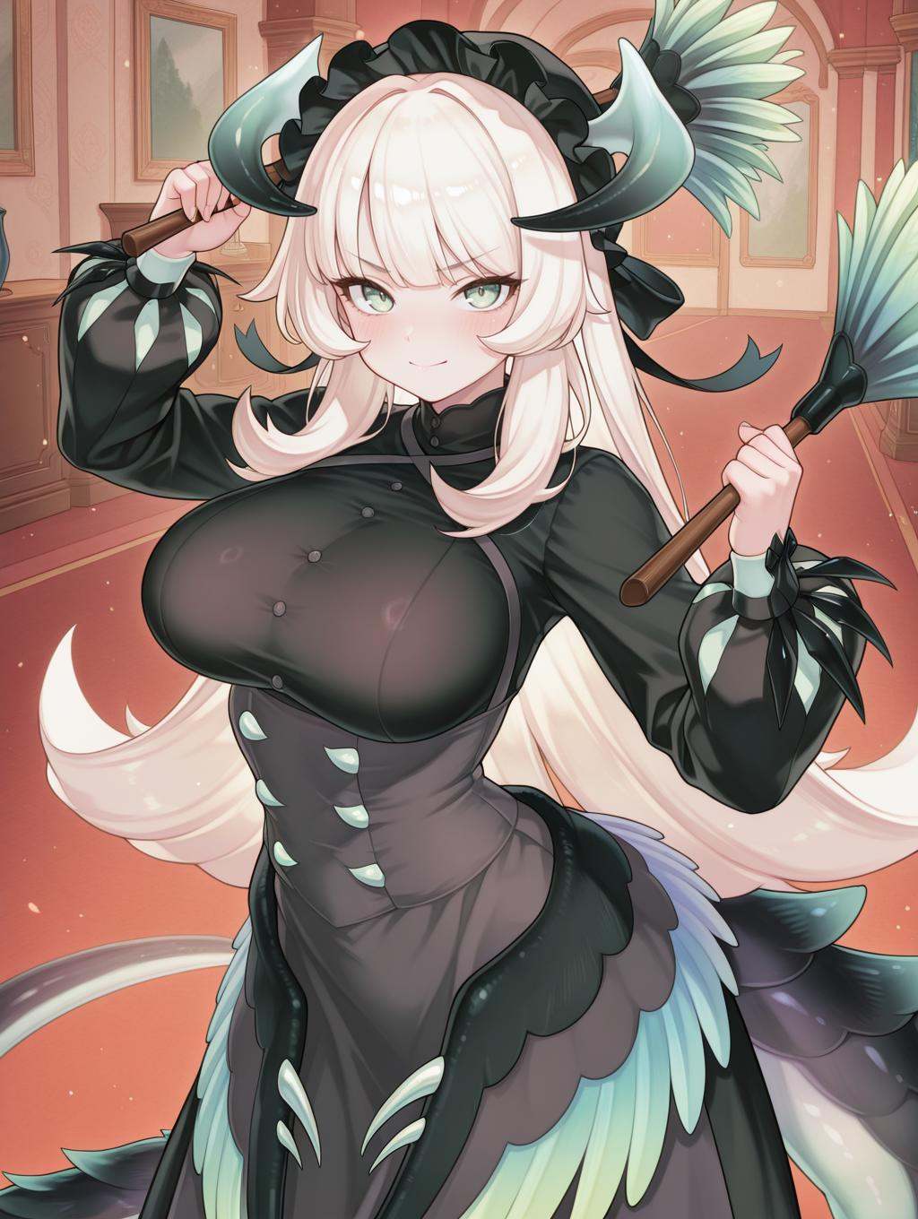 chamber dragonmaid,  1girl,  holding duster on Tensor.Art