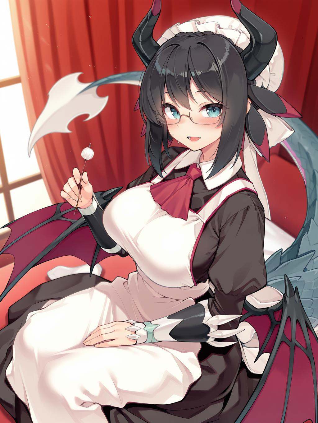 house dragonmaid,  1girl,  black under-rim eyewear on Tensor.Art