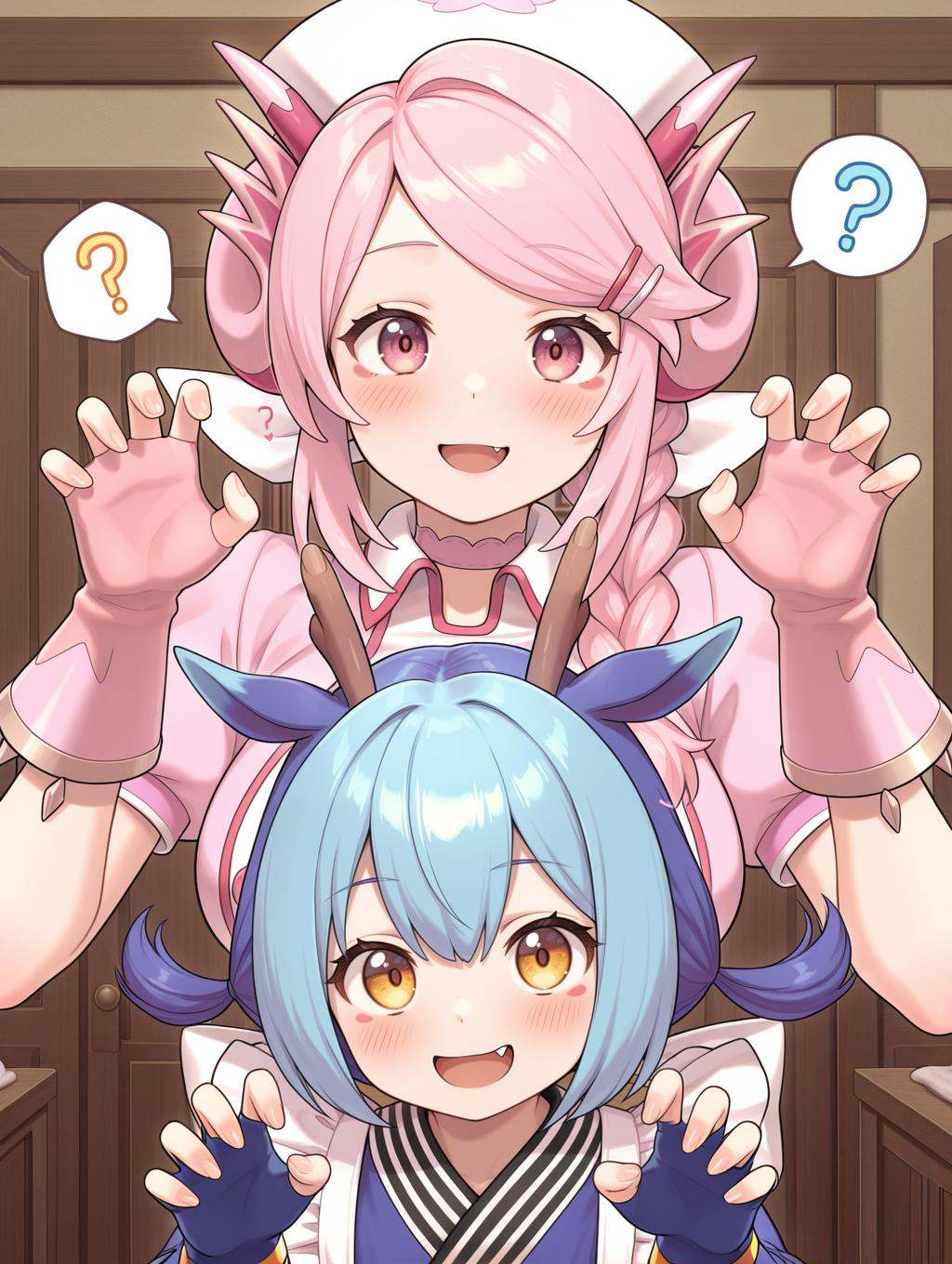 2girls,  open mouth,  fang on Tensor.Art