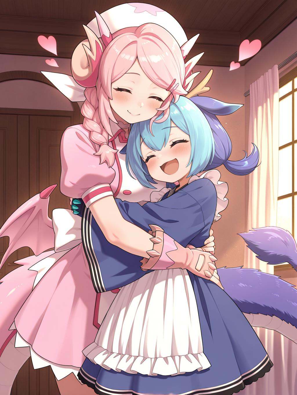 2girls,  hug,  heart on Tensor.Art