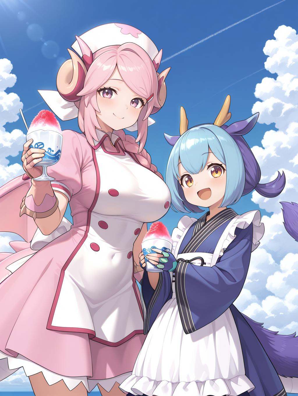 white nurse cap,  nurse dragonmaid,  pink wings on Tensor.Art
