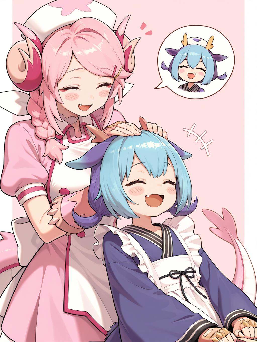 2girls,  fang,  closed eyes on Tensor.Art
