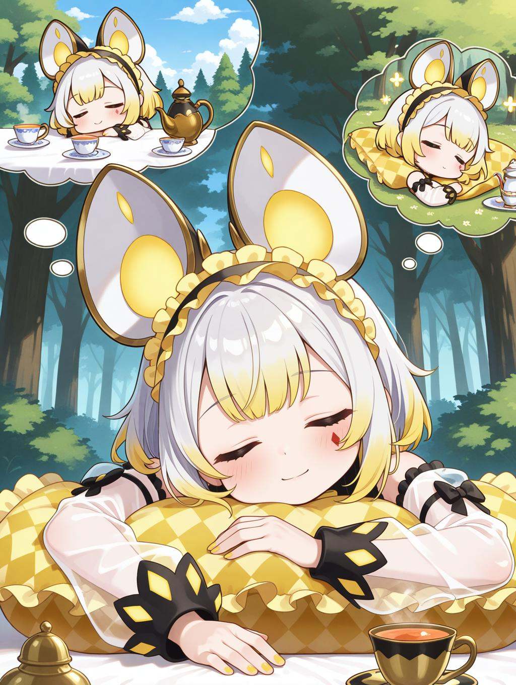 1girl,  solo,  yellow argyle pillow on Tensor.Art