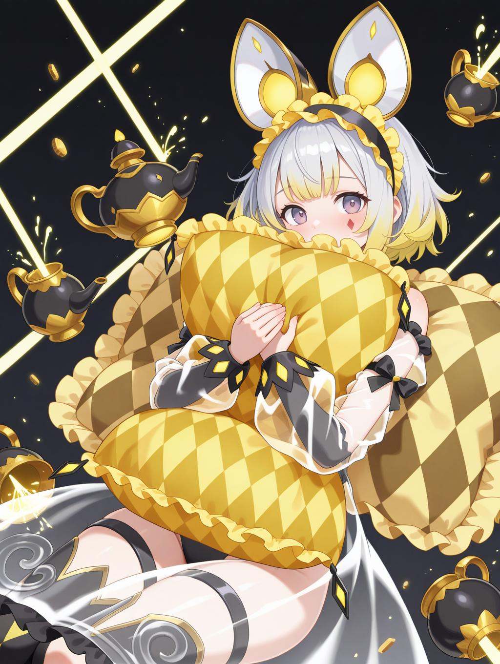 1girl,  solo,  yellow argyle pillow on Tensor.Art