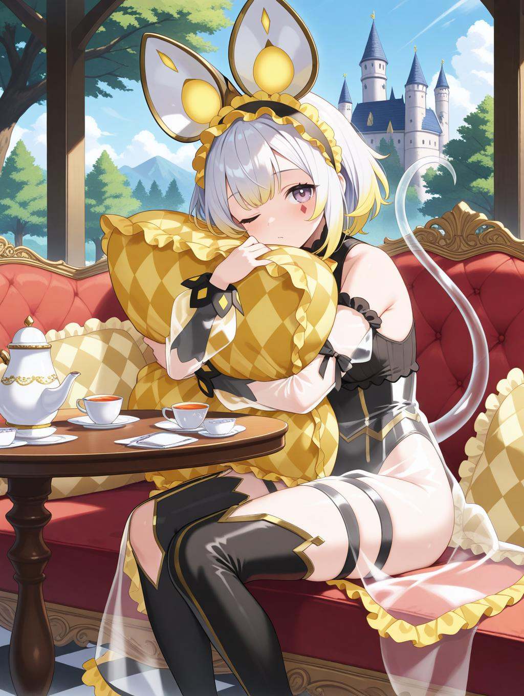1girl,  solo,  yellow argyle pillow on Tensor.Art