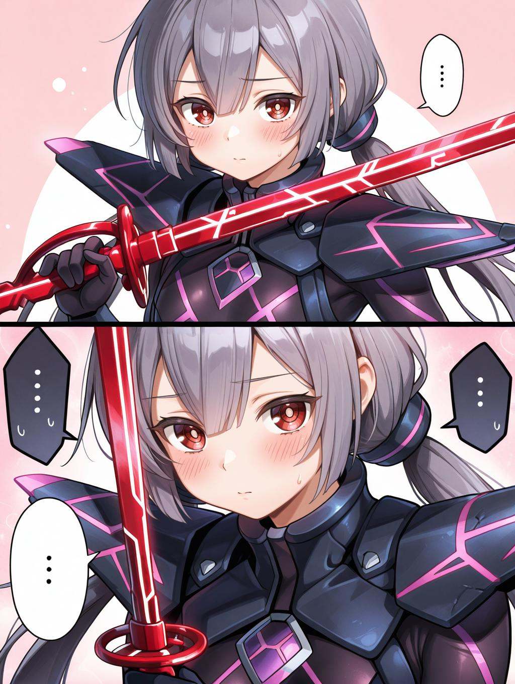 sky striker ace - roze,  red katana,  weapon over shoulder on Tensor.Art