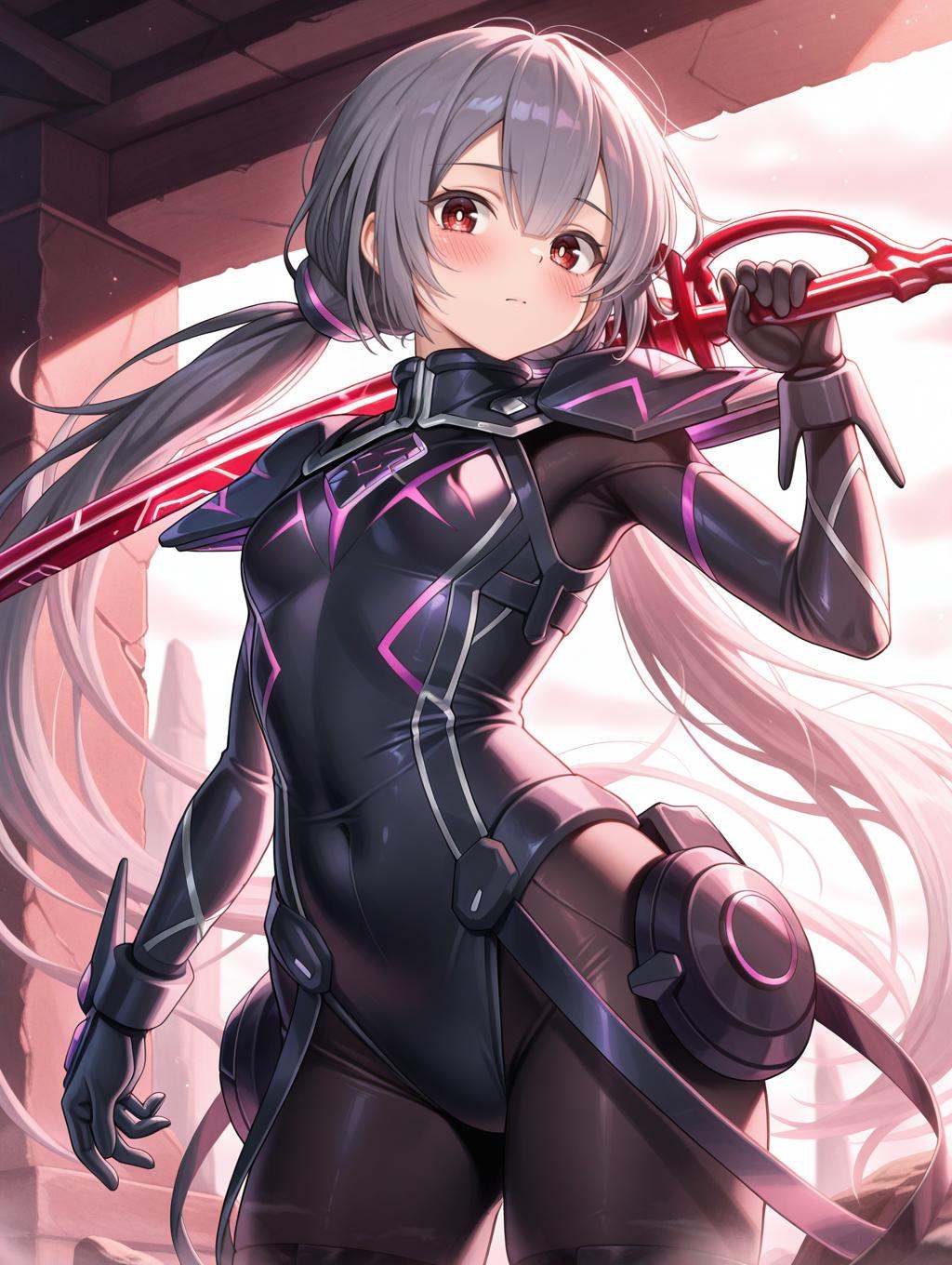 sky striker ace - roze,  red katana,  weapon over shoulder on Tensor.Art