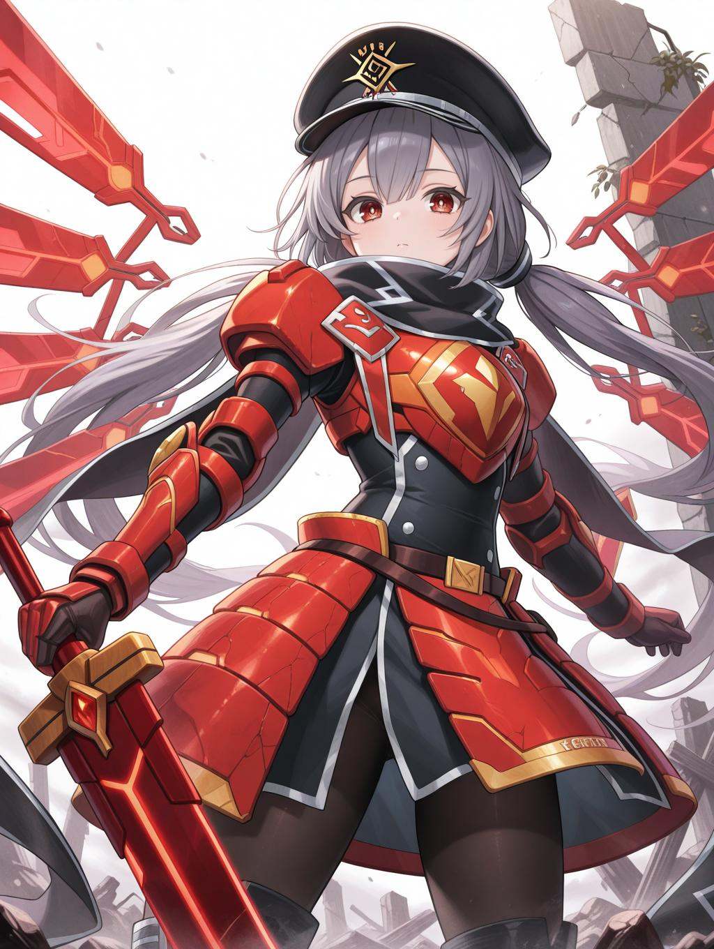 1girl,  solo,  red huge sword on Tensor.Art