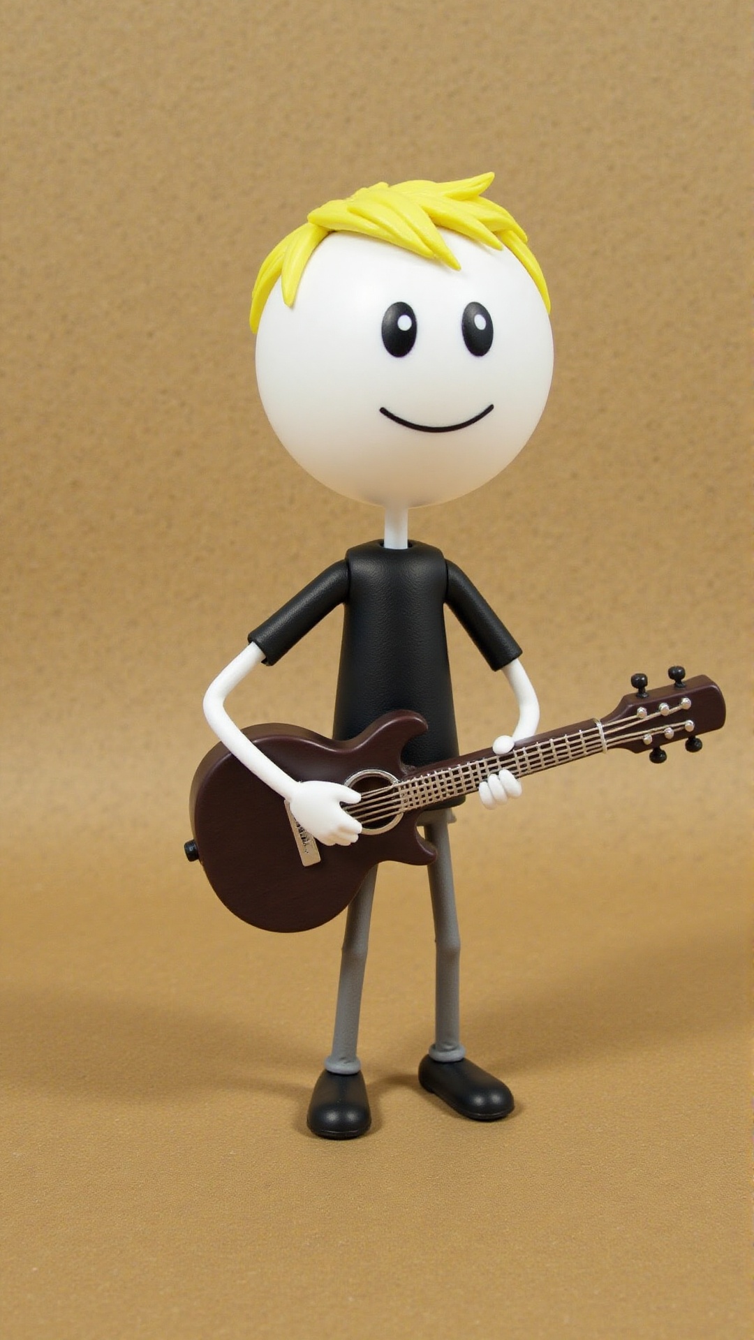 Stick-Figure,  (short blond hair,  goatee) playing guitar. The image is a close-up shot. on Tensor.Art