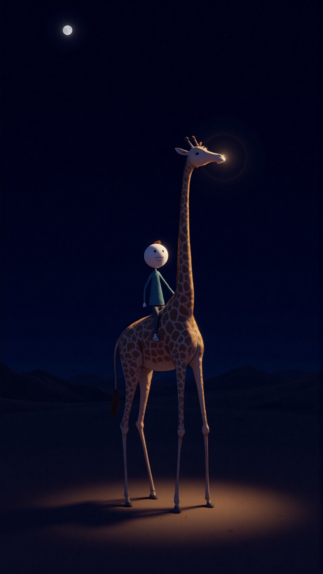Stick-Figure,  giant Stick Figure sitting on the giraffe's back,  night on Tensor.Art