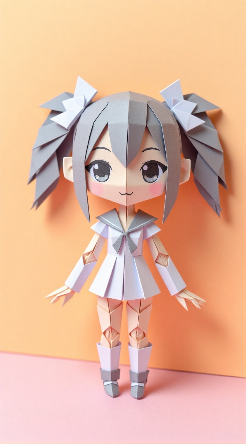 Craft color base,  origami robot-style girl,  paper twin drill hair on Tensor.Art