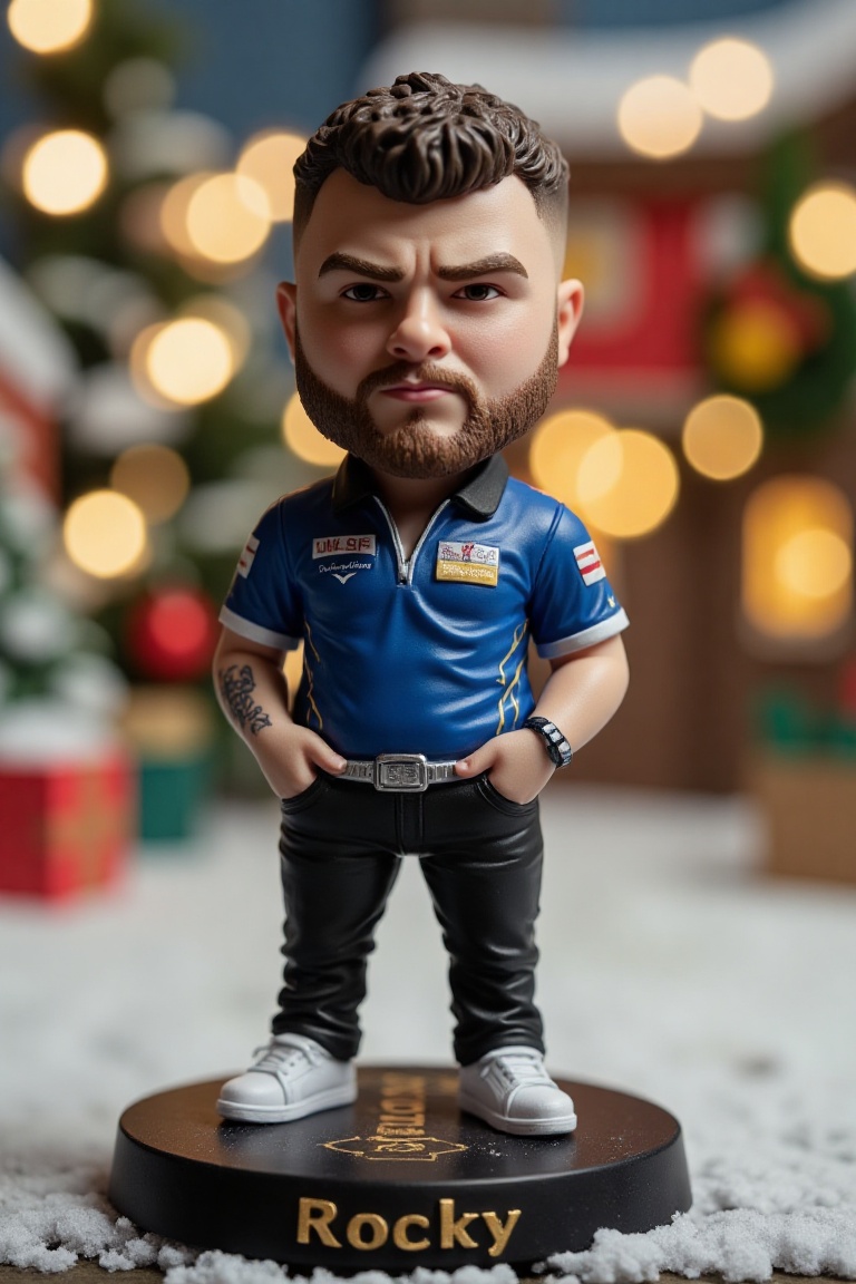 photo of jxr man,  real-life miniature action figure of Josh Rock,  standing on a round on Tensor.Art