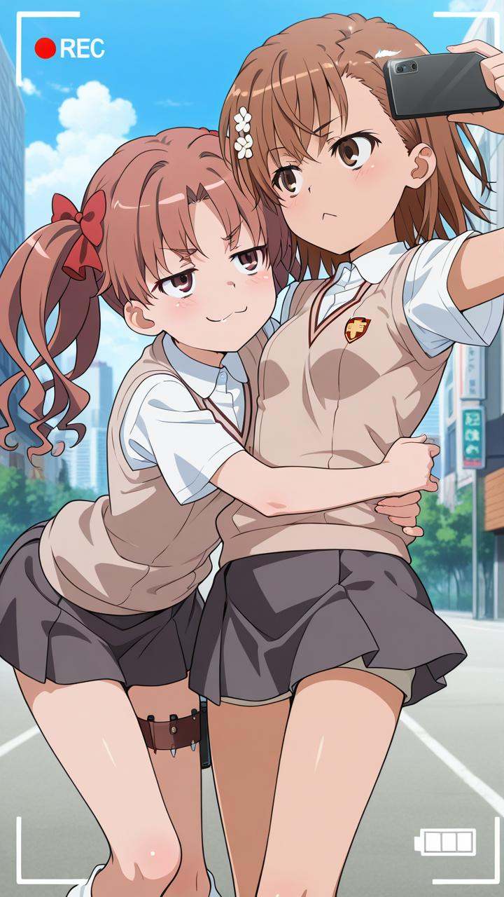 2girls,  (misaka mikoto),  outdoors on Tensor.Art