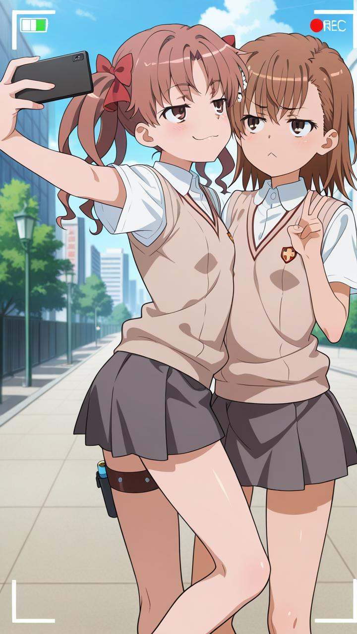 2girls,  (misaka mikoto),  outdoors on Tensor.Art