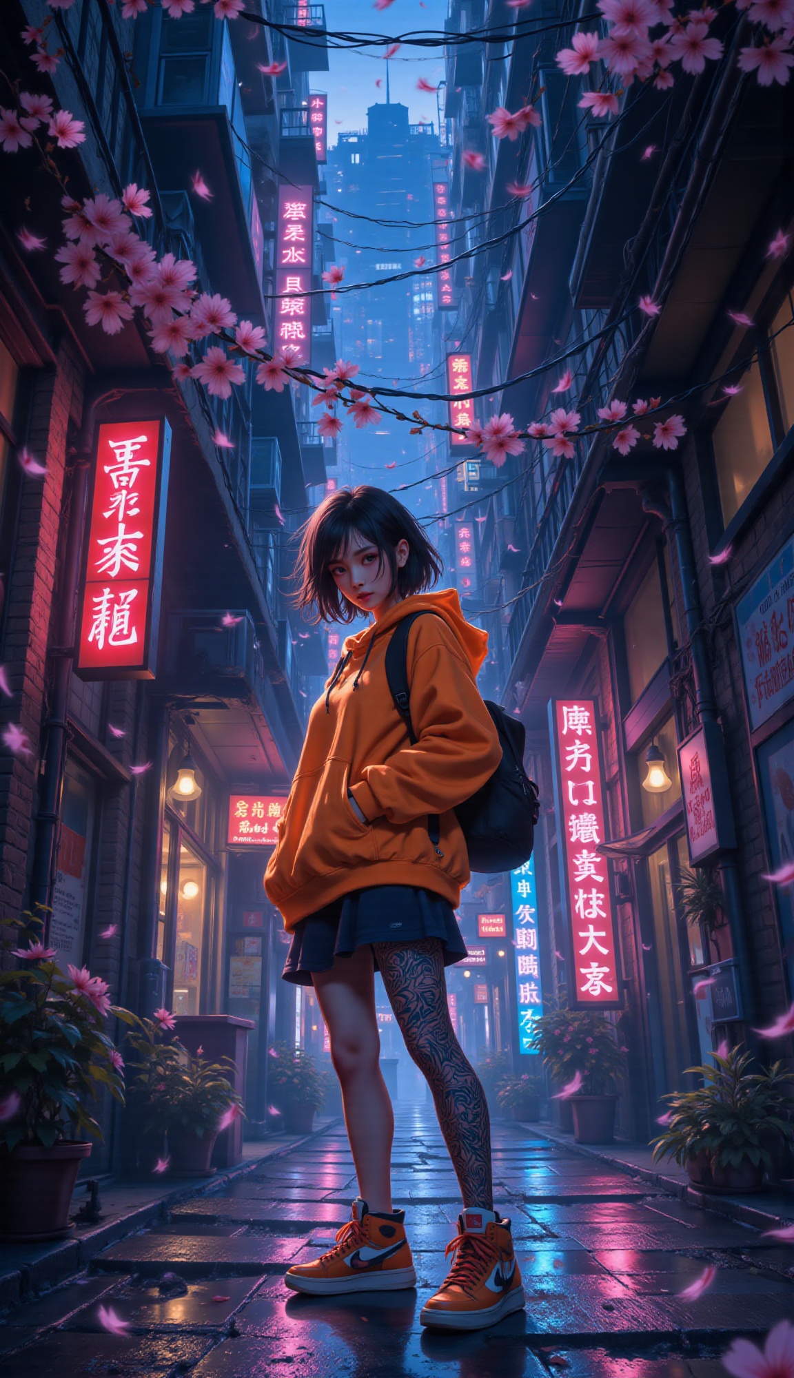 From a striking,  low-angle perspective,  a young woman with short on Tensor.Art