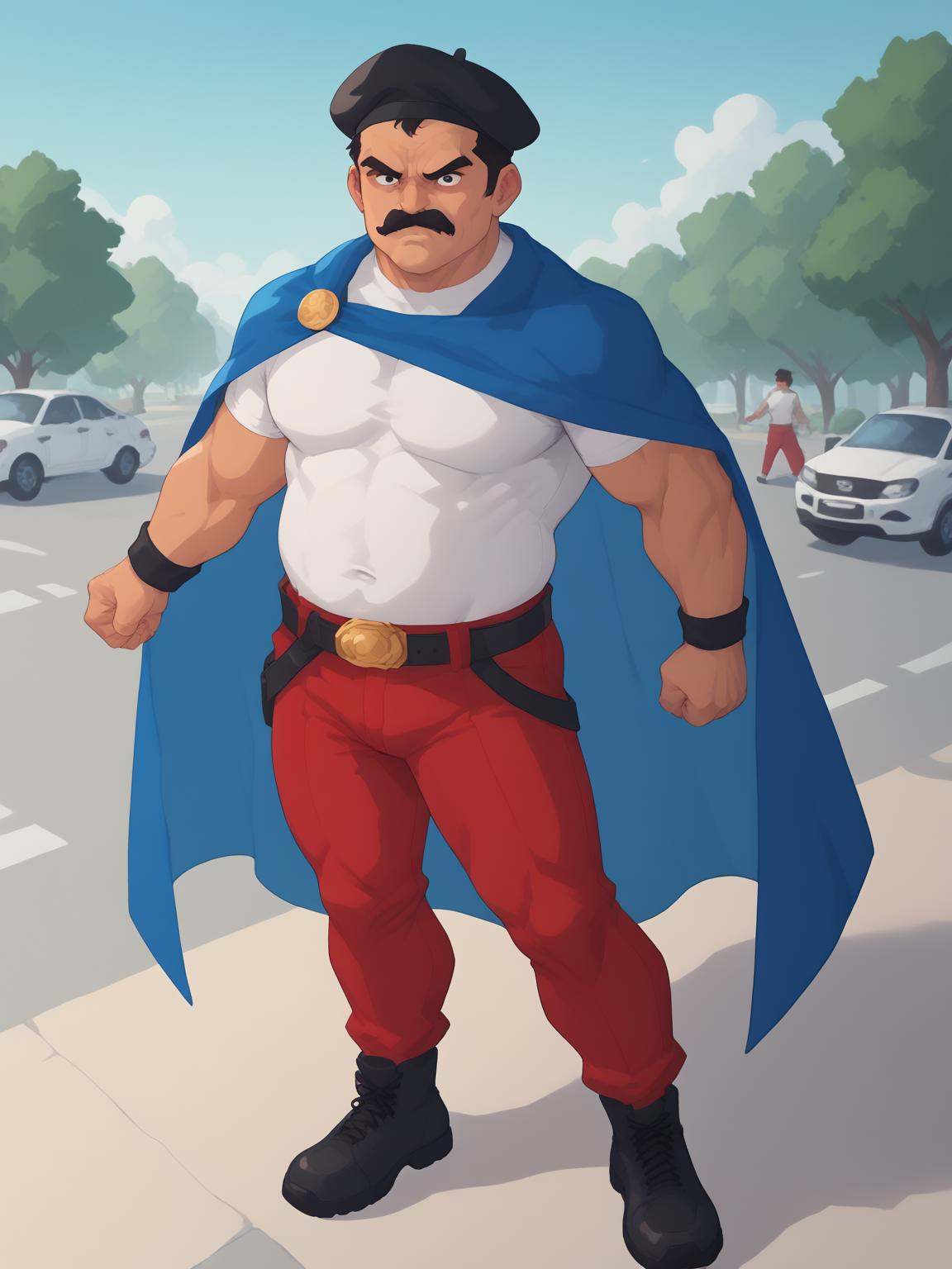 score_8_up,  score_7_up,  a fake superhero with fat stomach on Tensor.Art