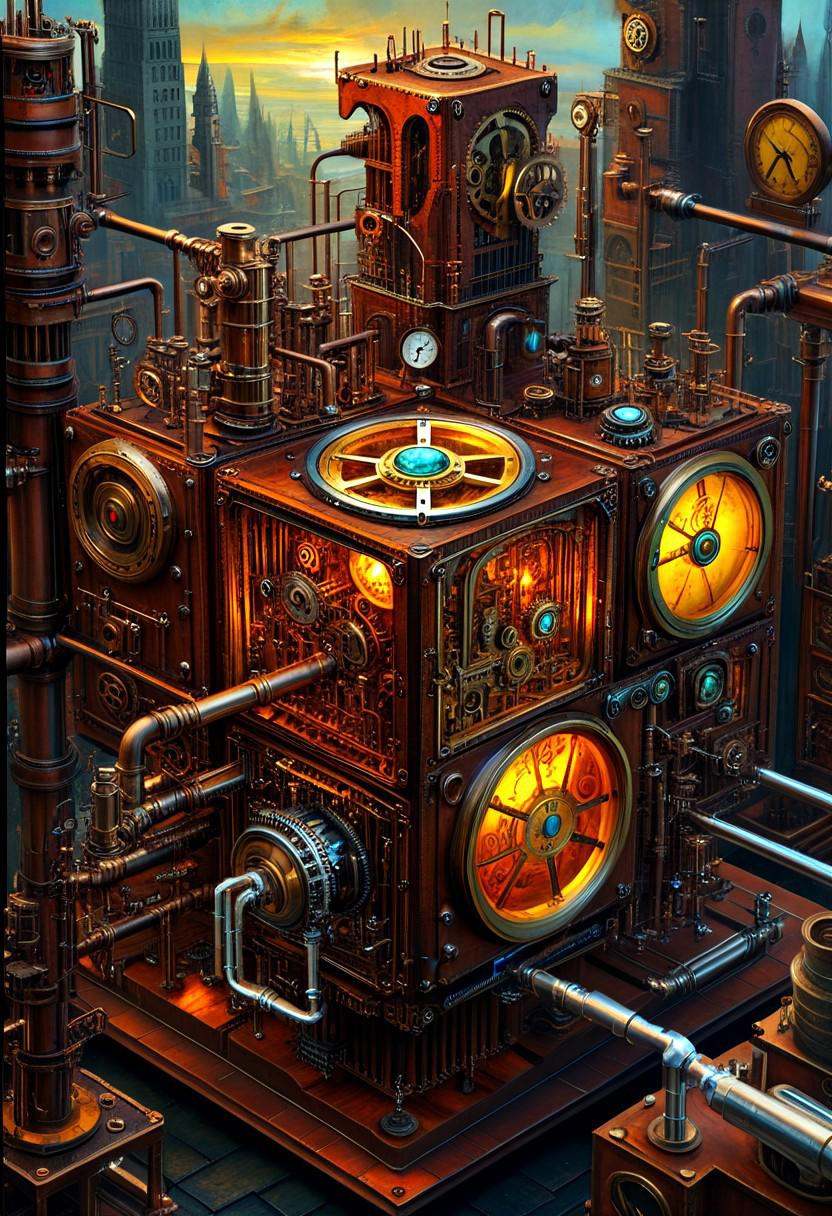 masterpiece,  best quality,  M1CR0CUB3D Steampunk city confined to a perfect cube on Tensor.Art